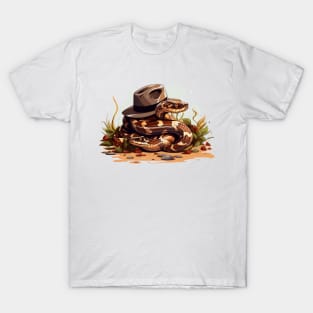 Snakes Slithering Under a Brown Fedora - Adventure T-Shirt